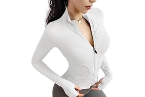 VEKTOL T-Shirt Damen Gym Sport Top Oberteil Yoga Langarm Laufjacke Crop Top Sportshirt Leicht Fitness Oberteil mit Reißverschluss und Daumenloch