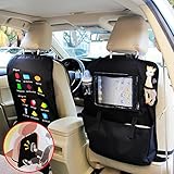 BAYTTER® Rücksitzschoner Rückenlehnenschutz + Rücksitz Organizer mit großer Kapazität, mit durchsichtigem iPad Tablet Fach, für Kinder mit 0-5 Jahren Früherziehung wasserdicht, mit wickelunterlage, mit Geometrie, 60x 45cm, passend für jedes Auto, schwarz