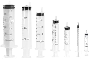 CERIOLL Seringue Plastique 7 Pièces, Seringue 1/2.5/5/10/20/30/60ml, Sans Aiguille - Alimentaire et D'alimentation