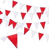 20 Meters Red and White Bunting 52 Pieces Reusable Waterproof Triangle Pennant Banner Supplies for Birthday Indoor Outdoor We