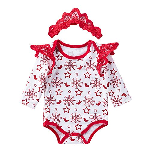 Preisvergleich Produktbild Togelei Baby Weihnachten Kostüm Neugeborenes Baby Jungen Mädchen Langarm Weihnachtsmann Strampler Outfits Kleidung Weihnachtsmann Schneeflocke print Cotton Lace Rand Baby Jumpsuit