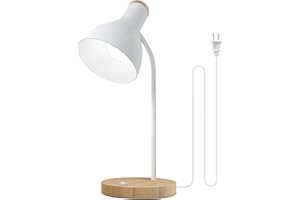 LALISU Tischlampe Basic LED Leselampe im Klassichen Holz-Design, Schreibtischlampe Augenschutz Tageslichtlampe, Verstellbarem Arm (Weiß)