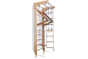 ‎SPORTBABY Sportgerät Kletterwand Klettergerüst Fitness Kinder-4-240-Farbe Holz Sprossenwand mit Stange Turnwand Kinder Gym, EU-Warenlager, Zertifikat!