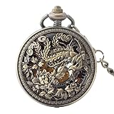 Easy Go Shopping Aushöhlen römische nummerale Retro Taschenuhr Bronze mit Kette