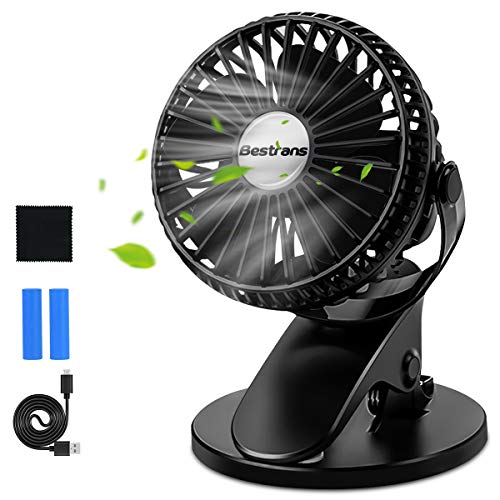 Bestrans Mini USB Ventilator, Clip Tischventilator Klein, 360 °X 360 ° Drehung, 3 Geschwindigkeit Ultra Leise für Zuhause Büro und Reisen, 1,2M USB Kompatibel mit PC Laptop Powerbank(Reines Schwarz)