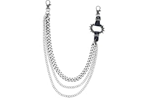 LifgWas Chaîne de Pantalon à Pointes Exagérées Style, Chaîne Portefeuille Métal Punk Rock Gothique Hip Hop pour Homme et Femme, Ceinture Chaîne avec Mousqueton, Noir