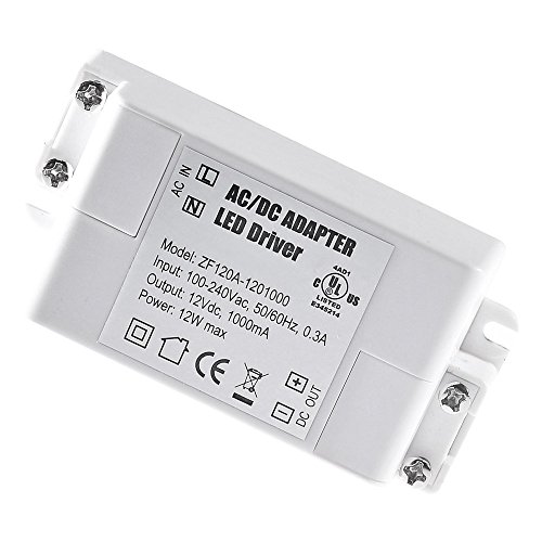 YAYZA! 1-Paquete Transformador de Conductor LED de Bajo Voltaje IP44 12V 1A 12W Fuente de Alimentación Conmutada de CA/CC