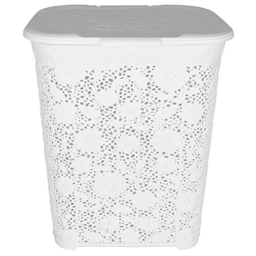 Wäschekorb Blumen 50L mit Farbauswahl – Wäschetruhe – Wäschekiste – Wäschesammler – Wäschebox (Weiß) - 2