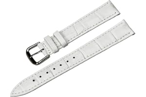 RECHERE Alligator Crocodile Grain Leather Watch Band Strap Pin Buckle Color White