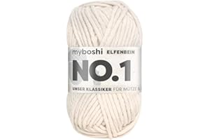 myboshi No.1 Wolle zum Häkeln und Stricken, Schnellstrickgarn, langlebige Mützenwolle, Strickwolle, Häkelwolle, mulesing-frei, 50g, Ll 55m Beige (Elfenbein) 1 Knäuel