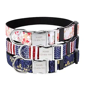 Mogoko Custom Engraved Nylon Dog Collar, Personalized ID Name/Phone/Address Engraved Puppy Pet Collars with Metal Buckle for Small Medium Large Dogs(M Size;Pink