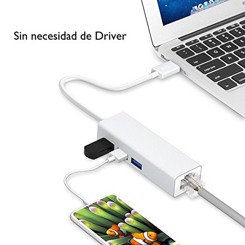 VersionTECH  Hubs USB 3 0 con RJ45 Adaptador Ethernet de Red Network de 10 100M Fast Ethernet LAN para Macbook  Chromebook  Windows 10  8 1 8  7  XP  Vista  Mac OS X 10 11 Surface Pro  Wii  Wii U  Linux  Plata 