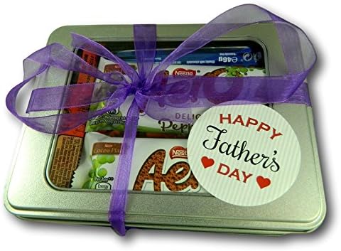 Nestle 12 Piece Happy Fathers Day Chocolate Mega Filled Gift Present Tin , Beautifully tied with Ribbon Perfect for Dads / Fathers / Grandfathers for Fathers Day Gift Rolo's Mint Aero Yorkie Munchies Toffee Crisp KitKat
