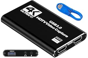 Juinteo 4K HDMI Audio Video Capture Card, Ultra HD, USB 3.0 High Speed Transmission, HDTV Input, HDMI Loop Output, Plug and Play, Microphone Input, Game Recording, Live Streaming