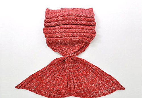 KiKi Monkey Multi-Größe handgemachte gestrickte Mermaid Schwanz-Decken-Sofa Schlafsäcke All Seasons für Erwachsene Kinder (M, RED) - 2