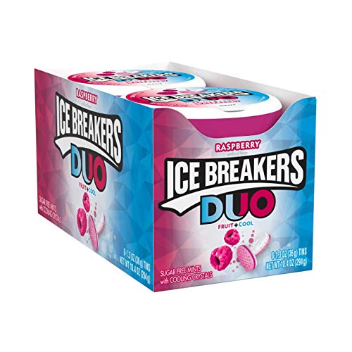 ICE BREAKERS DUO Fruit + Cool Sugar Free Mints (Raspberry, 1.3-Ounce Containers, Pack of 8)