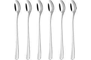 EVOKK Stainless Steel Spoons Long Handle – Durable Long Coffee Spoons for Espresso, Tea, Desserts, Ice Cream, Hot Chocolate – Elegant Long Handled Teaspoons for Home and Cafe Use (Pack of 6)