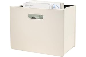 HofferRuffer Leather Magazine Holder Newspaper Rack with Handle Foldable Storage Basket Multipurpose Organizer White 10.3*13.7*7.6 Inch