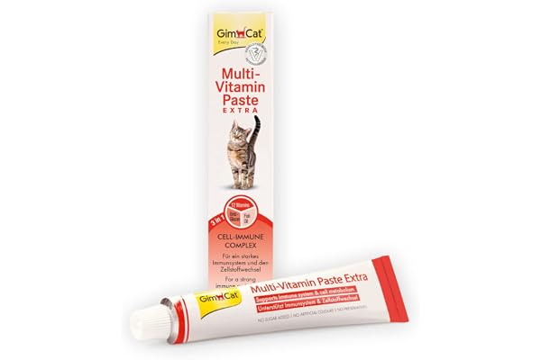 GimCat Pâte Multi-Vitamin Extra - Snack pour chats avec du bêta-glucane, des oméga-3 et oméga-6 pour une protection cellulaire saine - 1 tube (1 à 50 g)