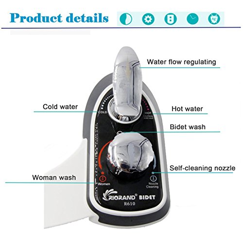 RioRand no eléctrico inteligente bidet mecánico accesorio de WC, agua caliente y fría boquillas dobles Jet de agua retráctil autolimpiante-Negro