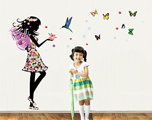 Engel Fee Schmetterlinge Bird Vinyl Wand Aufkleber Home Aufkleber Papier abnehmbarer Living Eßzimmer Schlafzimmer Kitchen Art Bild Wandmalereien DIY Stick Mädchen Jungen Baby Kinderzimmer Spielzimmer Dekoration - 2