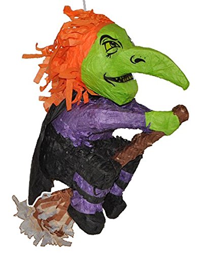 Preisvergleich Produktbild 3-D XL Pinata Hexe auf Besen - Deko Kindergeburtstag für Süßigkeiten Tischdekoration Pinatas - Partydekoration Hexen - Fasching Frauen Damen Karneval Erwachsene