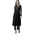 FIORRA Women's Black Poly Crepe A-line Kurta with Palazzo