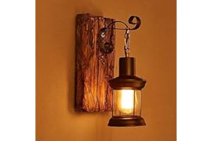 A.1.COO Lampa ścienna E27 z drewna retro, rustykalna lampa ścienna, do salonu, sypialni, kreatywne oświetlenie na klatkę schodową, korytarz, kawiarnię, bar, do wnętrz, restauracji, hotelu, szklany klosz