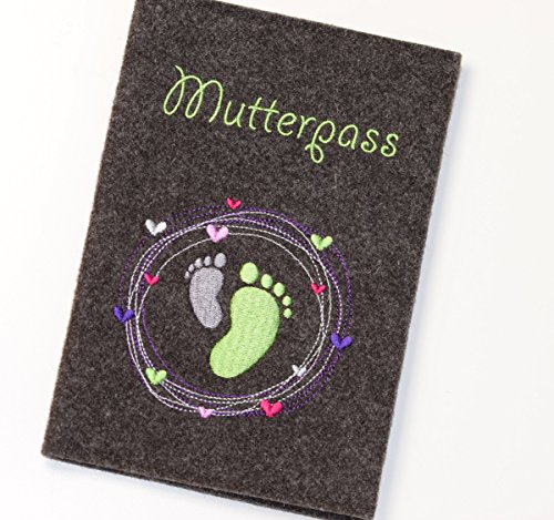 Mutterpasshülle Wollfilz braun Füßchen & Herzchen - 2