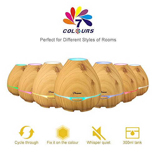 Paxamo Duftdiffusor Ultraschall Luftbefeuchter Holzmuster Bunte LED Zuhause Büro Yoga Schlafzimmer 300ml (Light wood) - 2