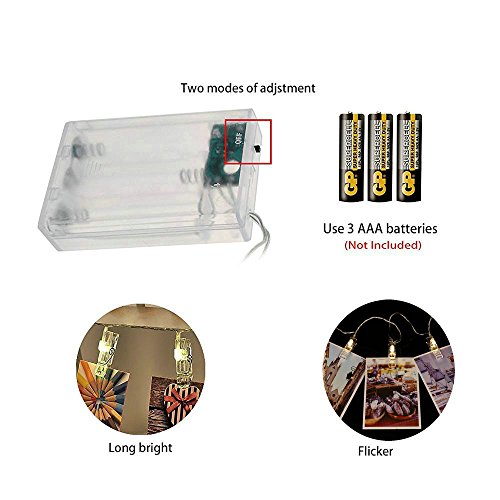 jtdeal Clip Kette von Licht LED für Foto, 4 m 16 Fotos Lichterkette LED Clips Licht der Kette der LED für die Dekoration Außen Innen, Bilder accrochantes, Noten, illustration, Teil Décor Neujahr, Weihnachten, Garten, Hochzeit, Terrasse, Rasen, Geburtstag, Kultur Mauer (warmweiß) - 5