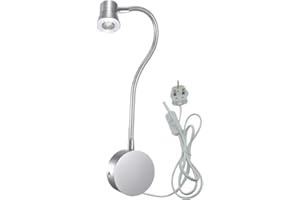 WeFoonLo 3W Wall Mounted Flexible Gooseneck LED Reading Light with Plug & Switch for Bedroom, Office, Workbench, Studio (02 Silver Warm White)