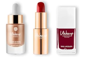 ‎WAKE UP COSMETIC MILANO Wakeup Cosmetics - 3 Produkt-Kit - 1x Light Up Drops Liquid Illuminator, 1x Long Lasting Creamy Lipstick Everyday Hero, 1x Long Lasting Nail Polish
