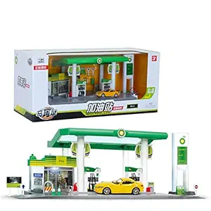 FairOnly Scale Sound +Light Service Gas Station Store Road Car Playing House Toy Set British BP Oil Station Combination - Car Random 1 - for Child Gift