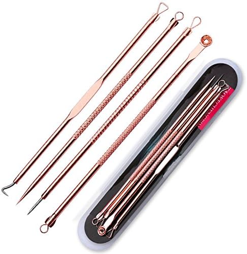 Saking Blackhead Remover Kit, Pimple Comedone Extractor Tool Acne Removal Kit - Anti-microbial Double-side 4 Pieces with Case (Rose Gold)