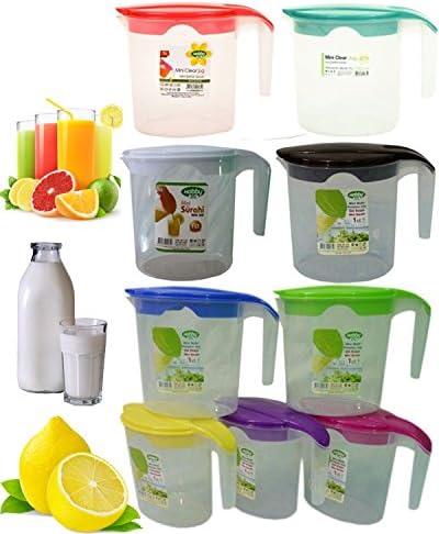 Jug 1L Pitcher Colour's Lid Water Milk Juice Jug Capacity 1 Litre