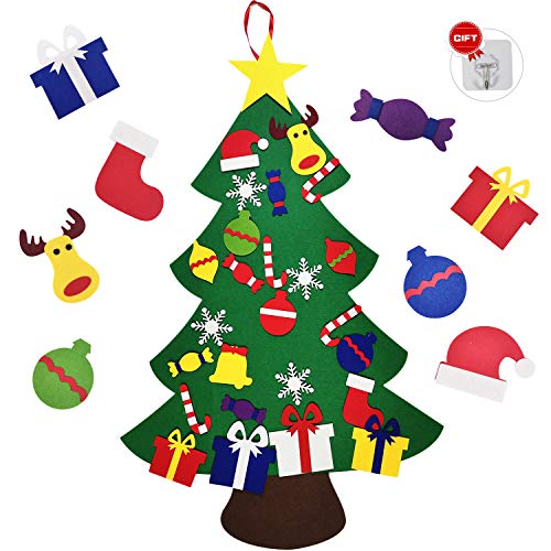 PHYLES Sapin de Noël, Sapin de Noël en Feutre avec 26 Ornements, Nouvel an Décorations Murales Suspendues