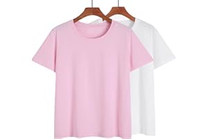 MNSFA Lot De 2 T-Shirts à Col Rond Et Manches Courtes Coupe Slim pour Femme, T-Shirt Basique Uni