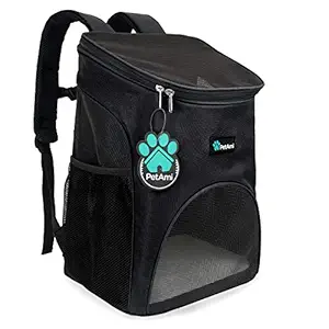 PetAmi Pet Carrier Backpack for Small Cats and Dogs | Ventilated Design, Safety Strap, Buckle Support | Designed for Travel, Hiking & Outdoor Use (Black)