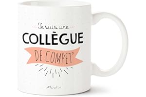 Manahia Mug Cadeau Collègue De Travail - Je suis une Collègue de Compet' - Avec Boite Kraft - Imprimé en France - 330, mL Céramique - Départ Collègue - Mug Travail - Tasse Collègue - Départ Retraite