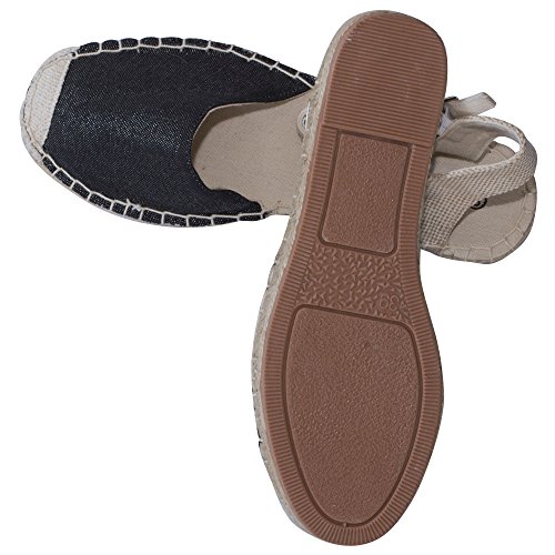 Japanwelt Damen Espadrilles Glitzer Canvas Sandalen Offen mit Riemchen Sommerlatschen Leinen Schwarz Beige Größe 39 - 9