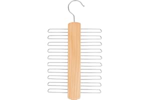 BESTO Tie Hanger for Wardrobe | Wooden Tie Organiser for Men with 20 Non-Slip Chrome Bars | Stylish Tie Rack Holder with 360° Swivel Hook for Sophisticated Tie Storage