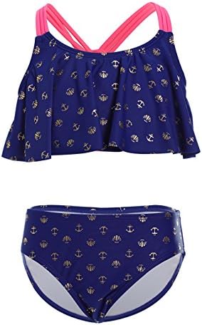 DAYU WORLD Girls Swimsuit Essential Kids Bikini Seashells Print Swimsuit Swimwear Girl Bikini -Blue -6-6X