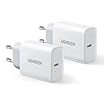 UGREEN 2 Pack Caricatore USB C 20W, Caricabatterie Quick Charge 4.0 Power Delivery 3.0 Ricarica Rapida, Compatibile con iPhon