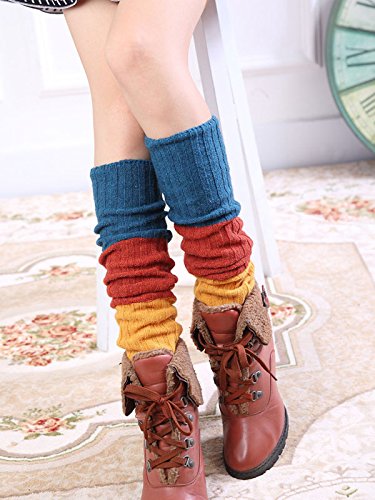 Kuke Damen Gestrickte Stulpen Drei-Farbe Beinlinge Winter Wolle Knit Beinwärmer Frauen Boot Abdeckung Strickstulpen Häkeln Stiefelsocken (NO2)