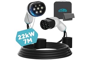 EVPEIWE 22kW 32A Tipo 2 Cable de Carga para Coche Eléctrico Trifásico 7 Metros Tipo 2 a Tipo 2 Cargador EV Cable para Vehículos Eléctricos IEC 62196-2 & PHEV con Bolsa de Transporte, IP55