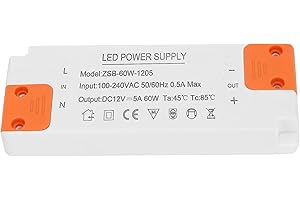 GONEW21 Transformateur 12V 220V LED - 230V Transformateur 60W 5A LED Driver, Alimentation Transfo 12V, Sans Scintillement, Sans Bruit, Pour Lampes HalogèNes G4 Mr16 Gu5.3 Led, 1 Pcs