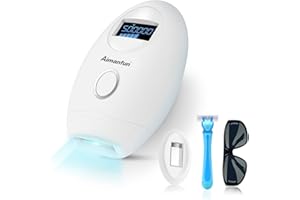 Aimanfun Haarentfernung 999,900 Lichtimpulse 5 Energiestufen 10.5J Max mit 1 kleineren Aufsätzen, Brille und Rasierer - IPL Geräte Haarentfernung für Gesicht/Intimbereich zuhause (Weiss)