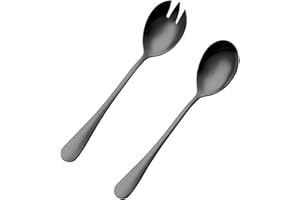 Ryaupy Noir Couverts à Salade, Ensemble de Service à Salade en Acier Inoxydable, serveurs à Salade, cuillère à Salade, Fourchette à Salade, Lot de 2