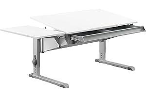 Moll Sprinter Piedini in alluminio con lato superiore e cassetto, scrivania per bambini, in legno, bianco, 117,20 cm × 71 cm × 53-82 cm